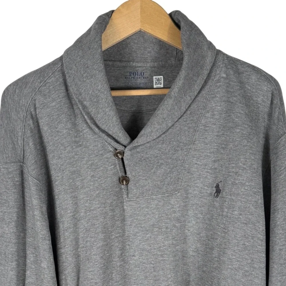 Polo Ralph Lauren Shawl Collar Pullover Sweatshirt Mens XL Grey Heather Jersey